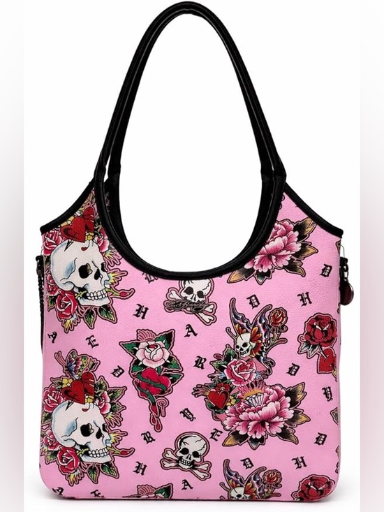 Ed Hardy Handbags - NWT Ed Hardy: Women's Faux Leather Tote Bag (Skull Rose Pink)